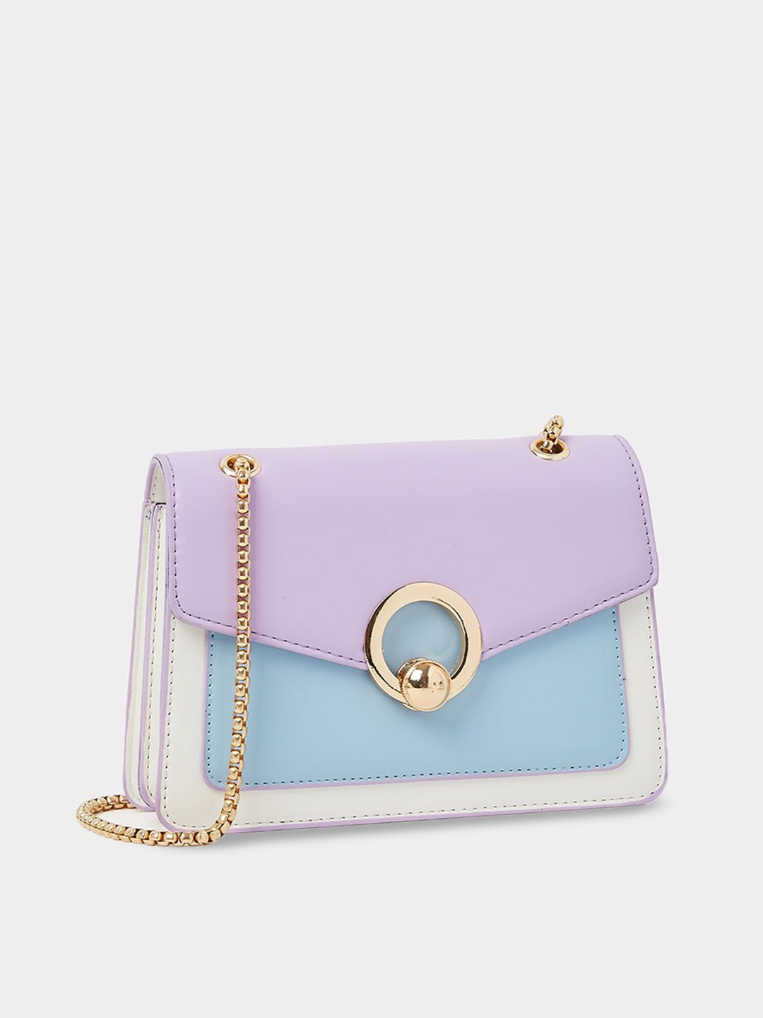 

Styli Purple & Blue Colourblocked PU Structured Sling Bag