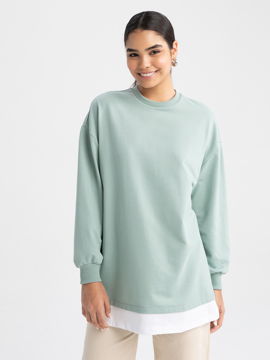 

DeFacto Women Solid Pullover Sweatshirt, Sea green