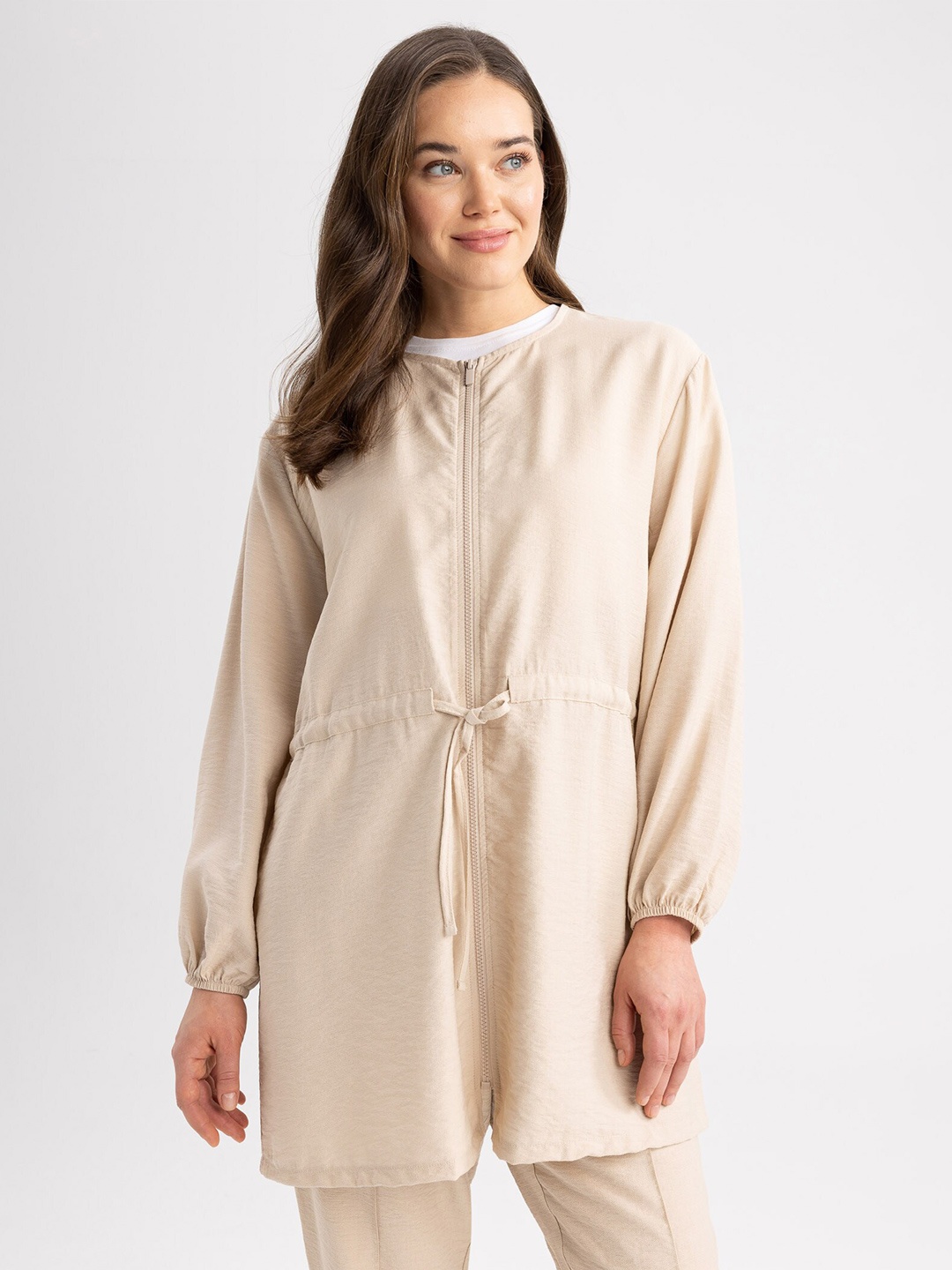 

DeFacto Round Neck Long Sleeves Tunic, Beige