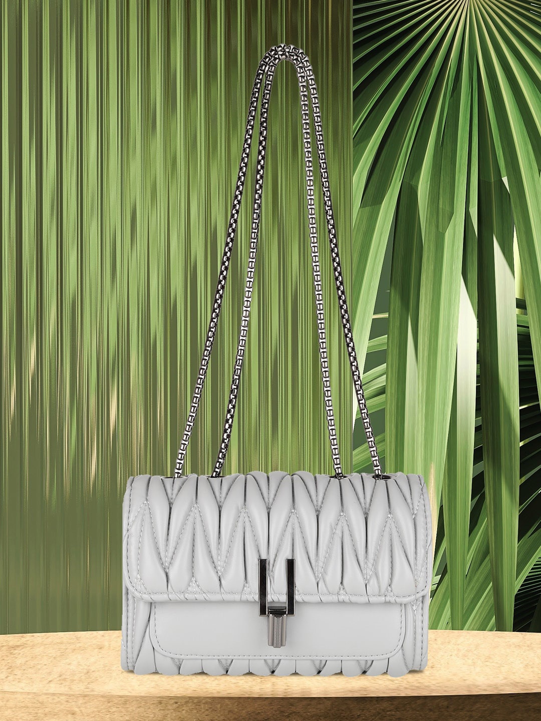 

MINI WESST Printed Shopper Sling Bag with Fringed, Grey