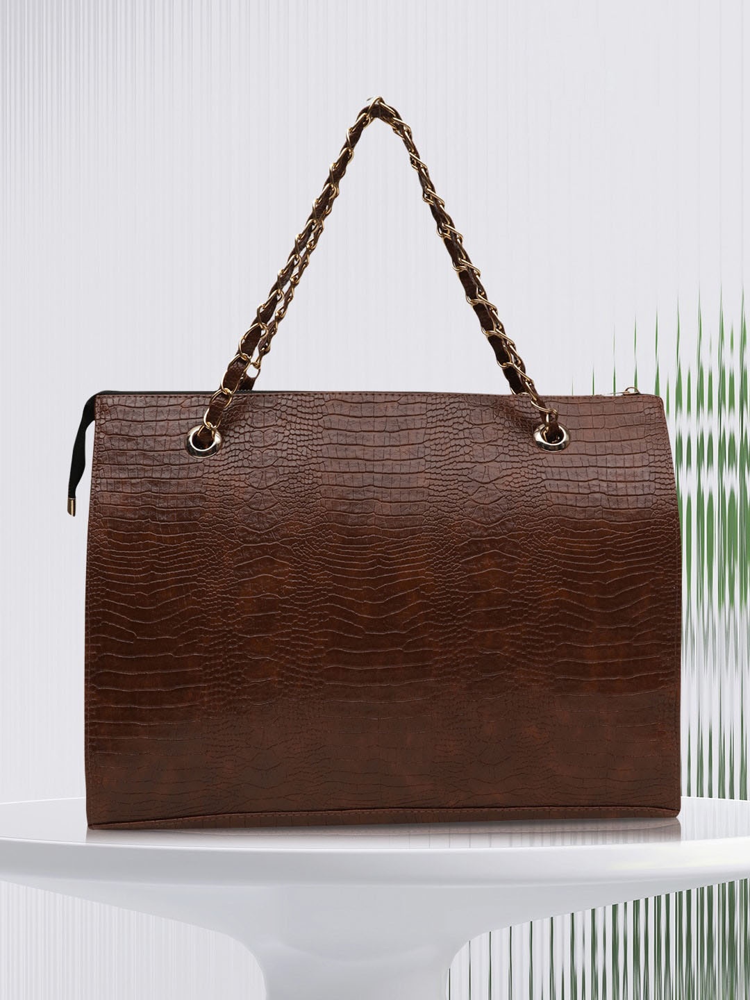 

MINI WESST Animal Textured Oversized Structured Handheld Bag, Brown