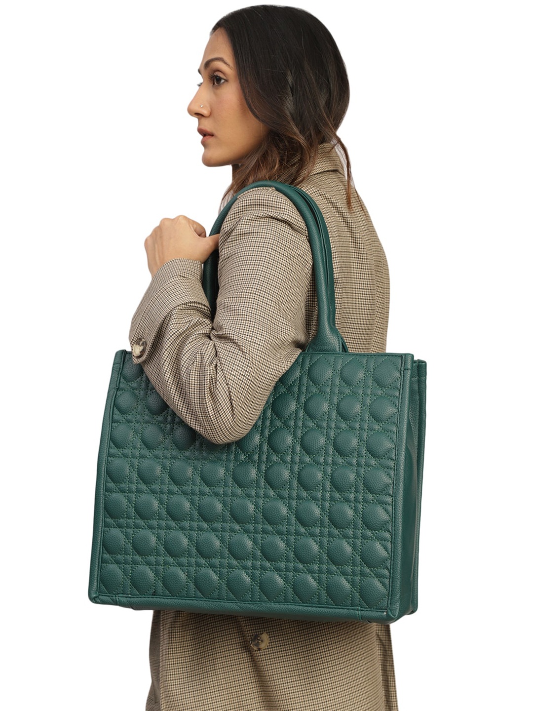 

MINI WESST Textured Structured Tote Bag, Green