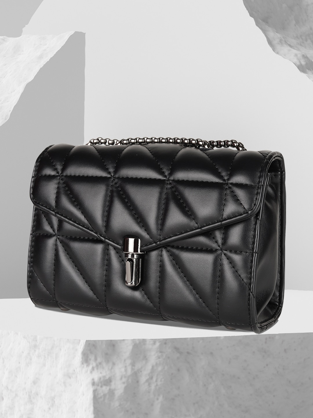 

MINI WESST Oversized Structured Sling Bag with Quilted, Black