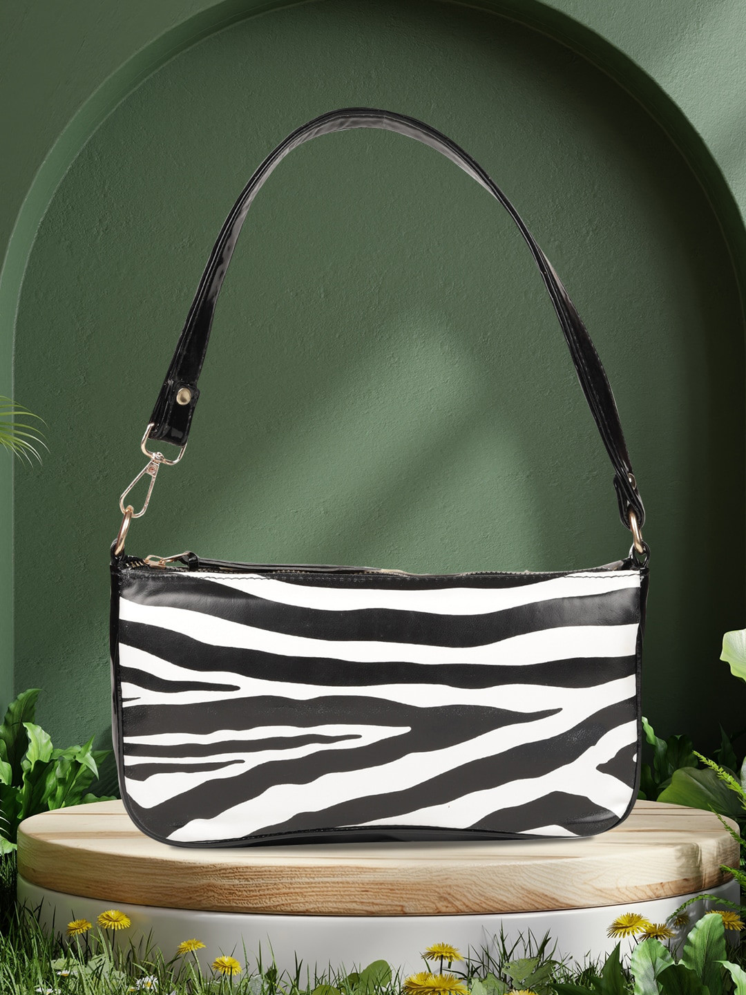 

MINI WESST Animal Printed Structured Hobo Bag, Black