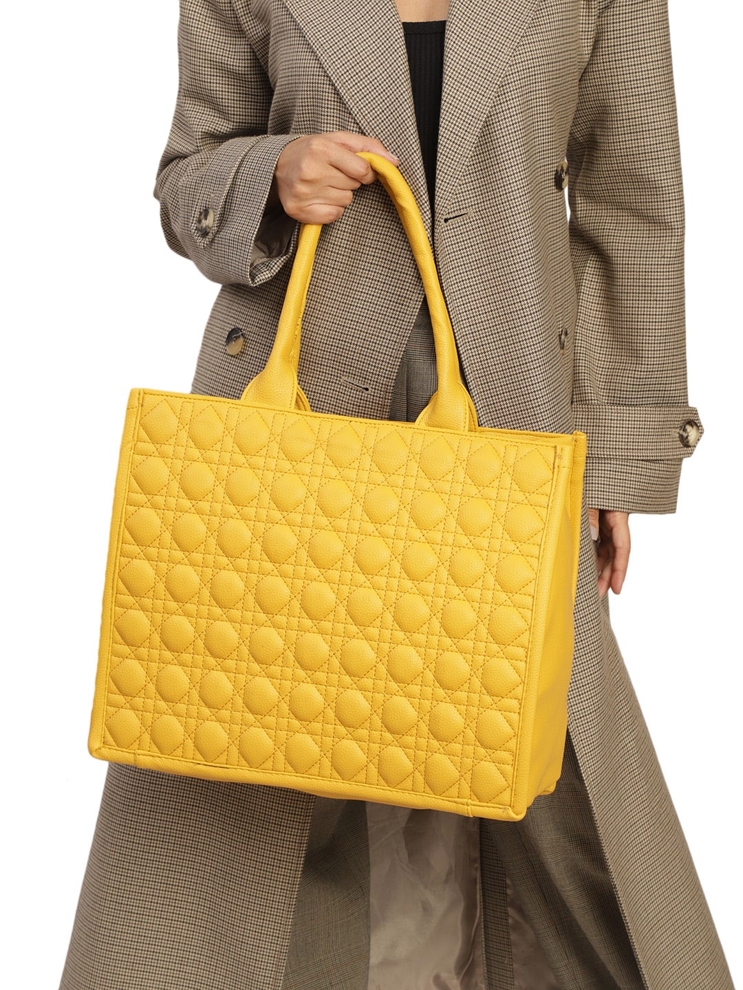 

MINI WESST Textured Structured Handheld Bag With Quilted, Yellow