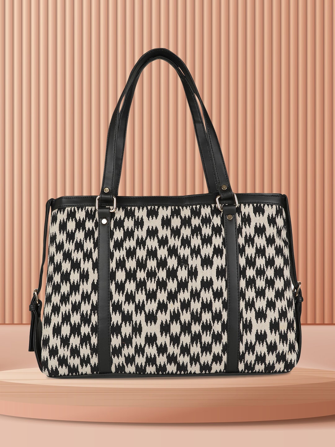 

MINI WESST Geometric Oversized Shopper Handheld Bag, Black