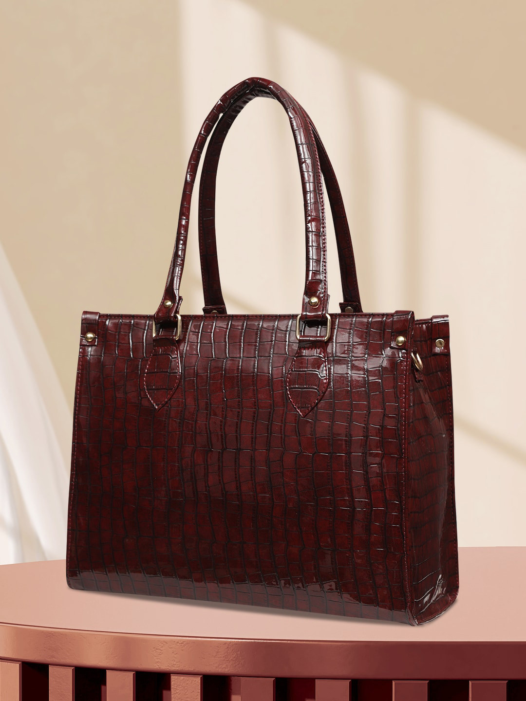 

MINI WESST Textured Structured Tote Bag, Maroon
