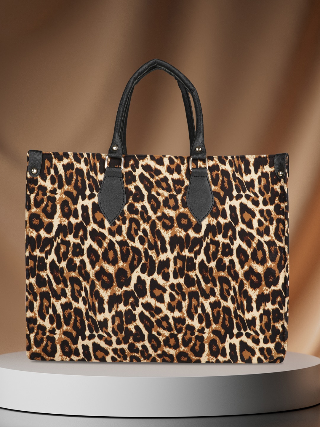 

MINI WESST Animal Printed Shopper Handheld Bag, Tan