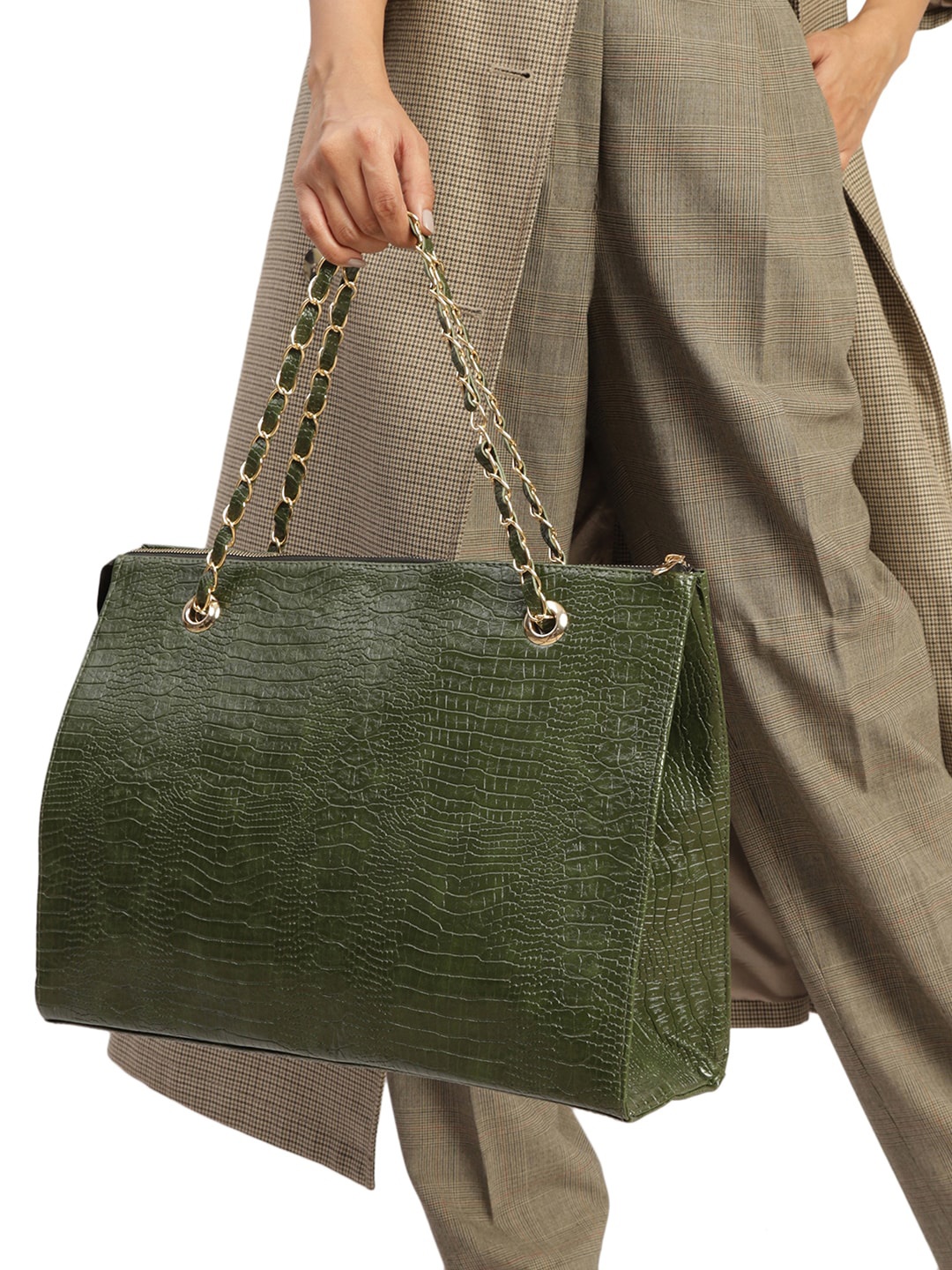 

MINI WESST Textured Oversized Structured Tote Bag, Green