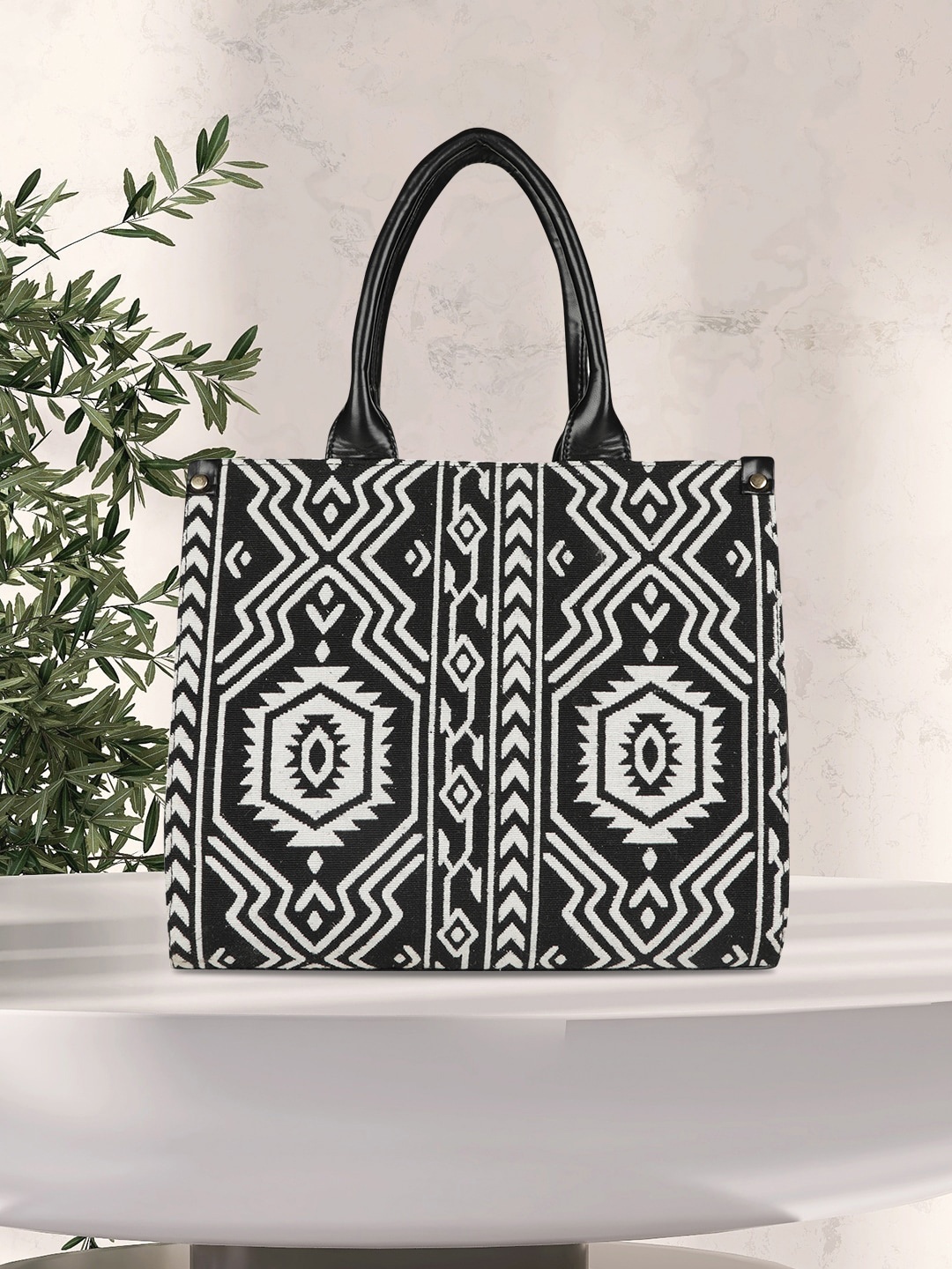 

MINI WESST Printed Oversized Bucket Handheld Bag, Black