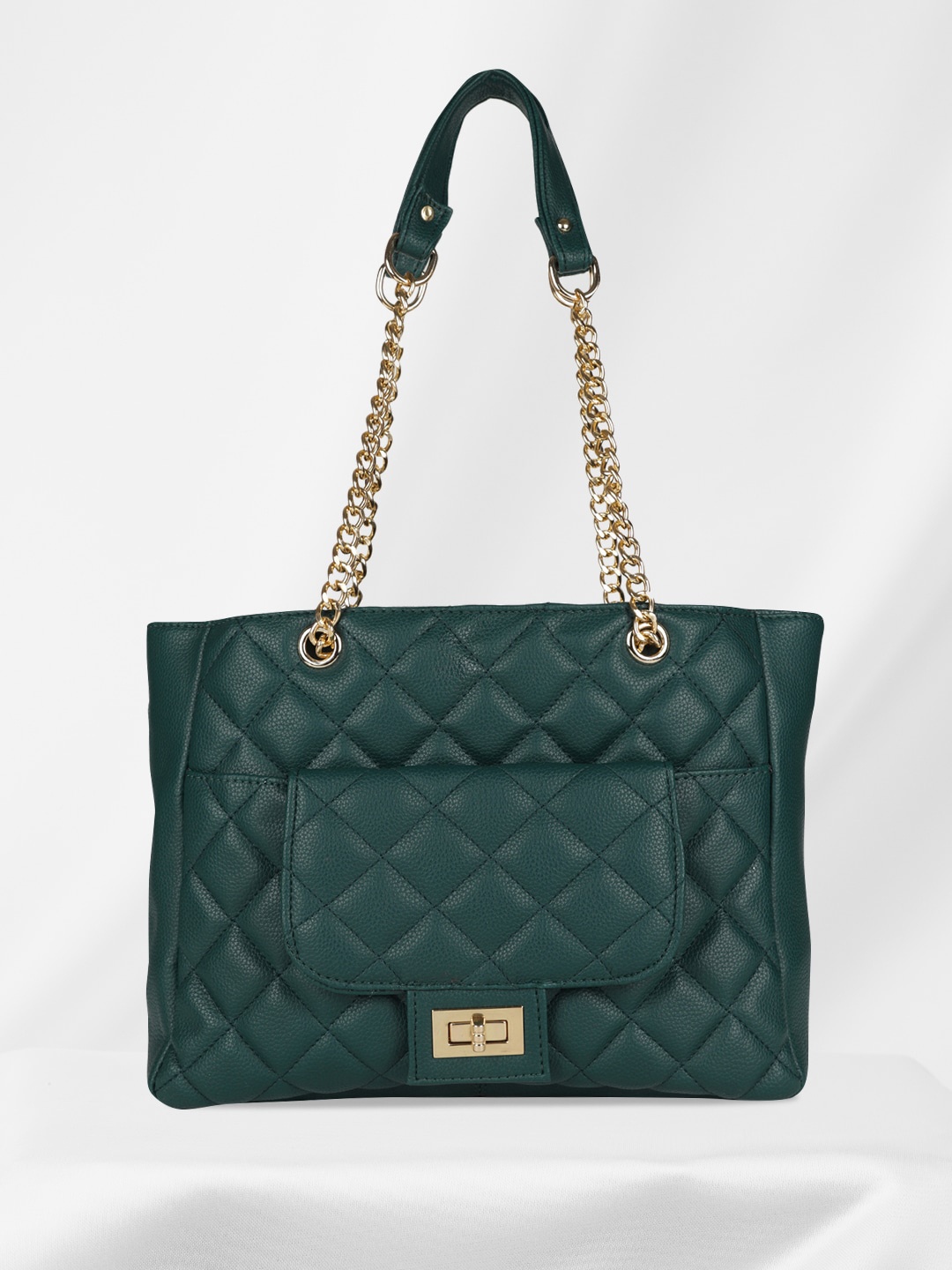 

MINI WESST Textured Structured Shoulder Bag with Quilted, Green