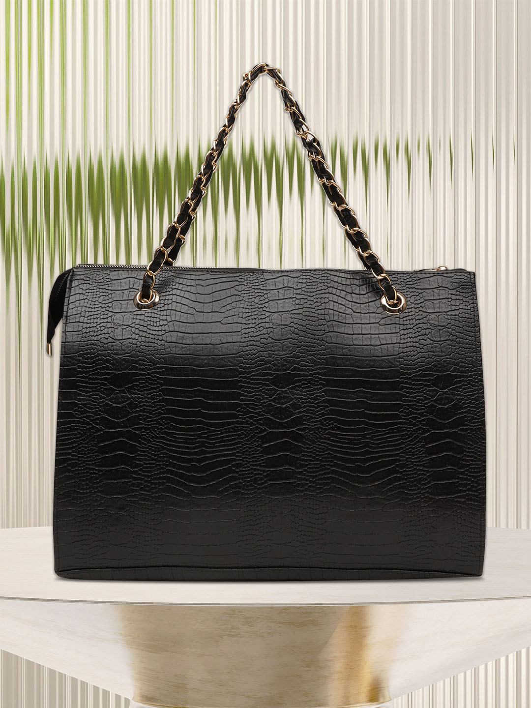 

MINI WESST Textured Oversized Structured Shoulder Bag, Black