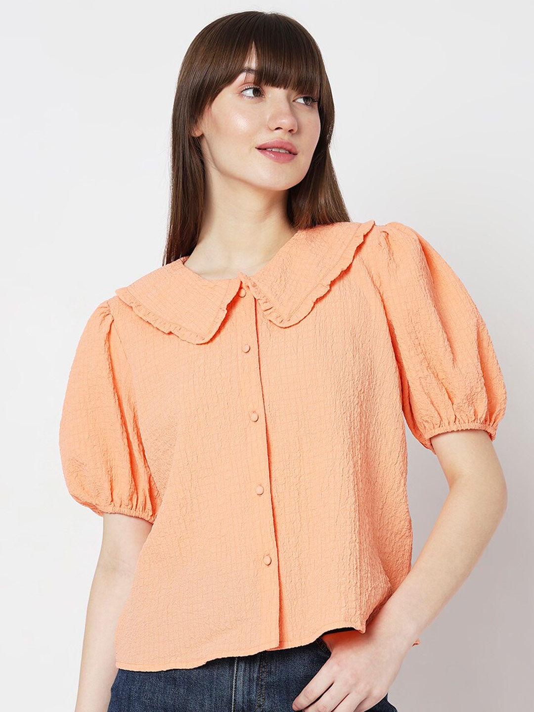 

Vero Moda Above The Keyboard Collar Puff Sleeves Shirt Style Top, Orange