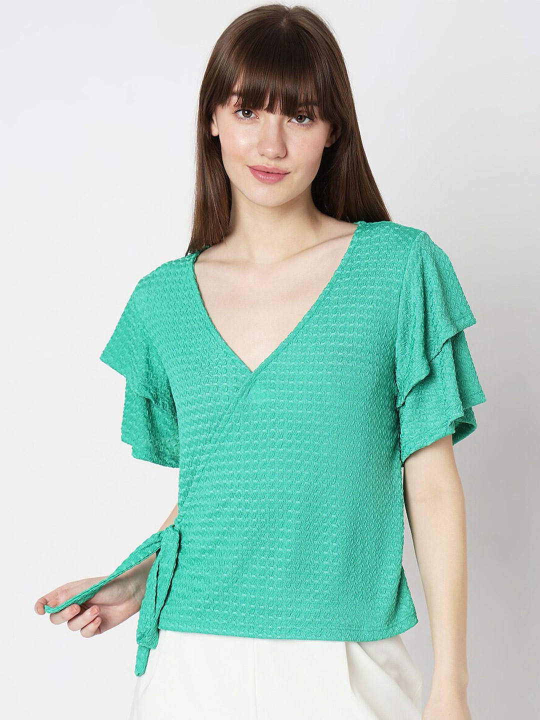 

Vero Moda V-Neck Flutter Sleeve Wrap Top, Green