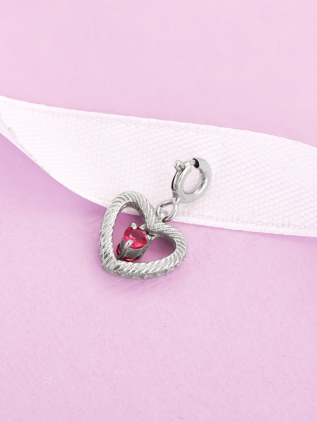 

GIVA 925 Sterling Silver CZ-Studded Silver-Plated Heart-Shaped Charm, Pink