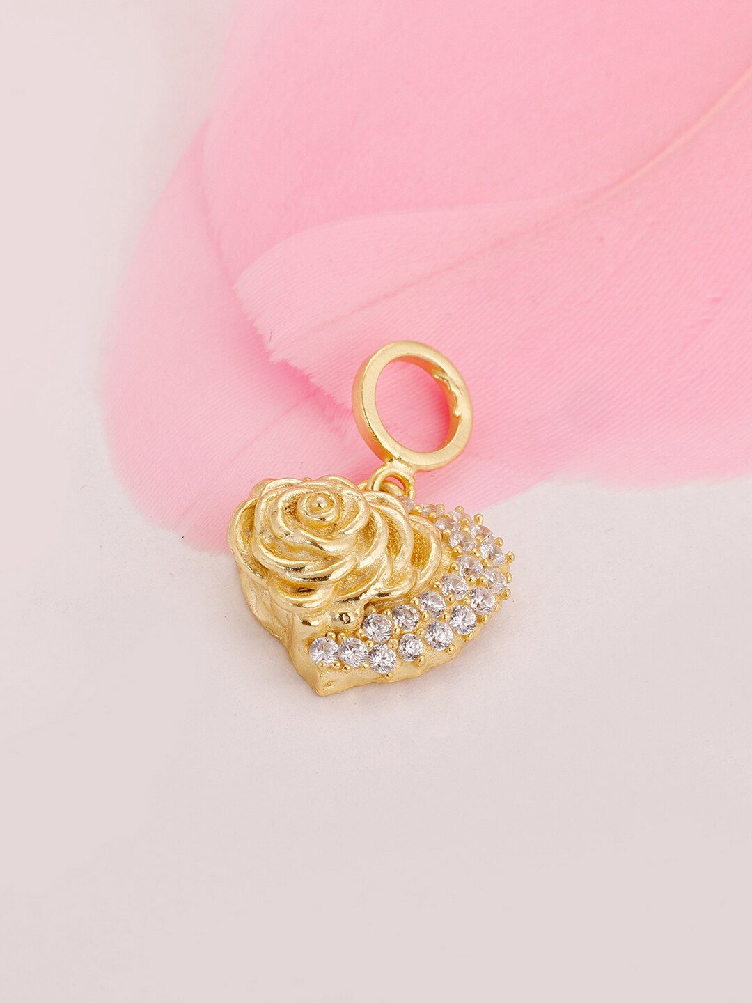 

GIVA 925 Sterling Silver Gold Plated Heart Shaped Stone Studded Rose Charm