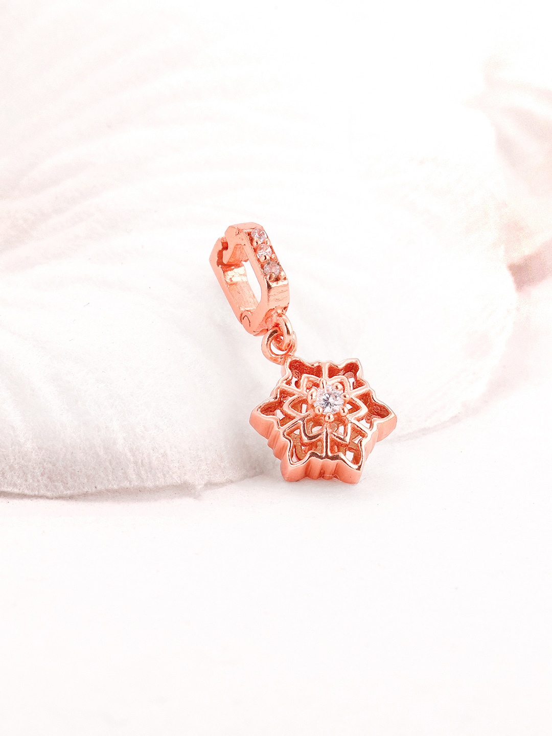 

GIVA 925 Sterling Silver Rose Gold-Plated CZ Studded Snowflake Charm