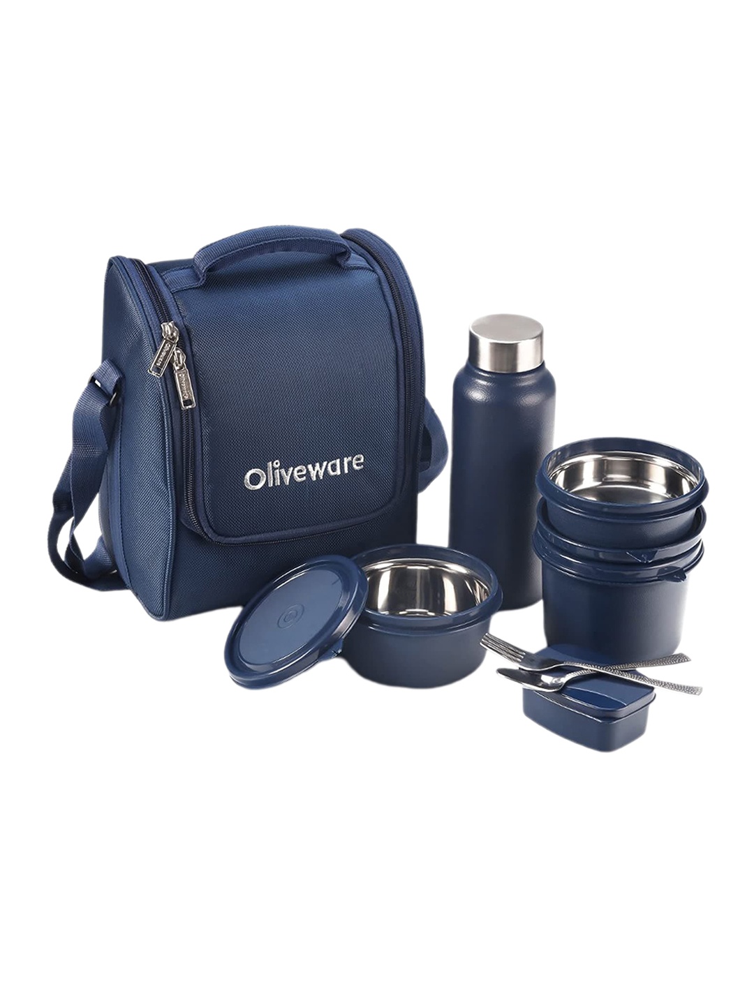 

SOPL-OLIVEWARE Blue 4 Pieces Stainless Steel Lunch Boxes With Water Bottle