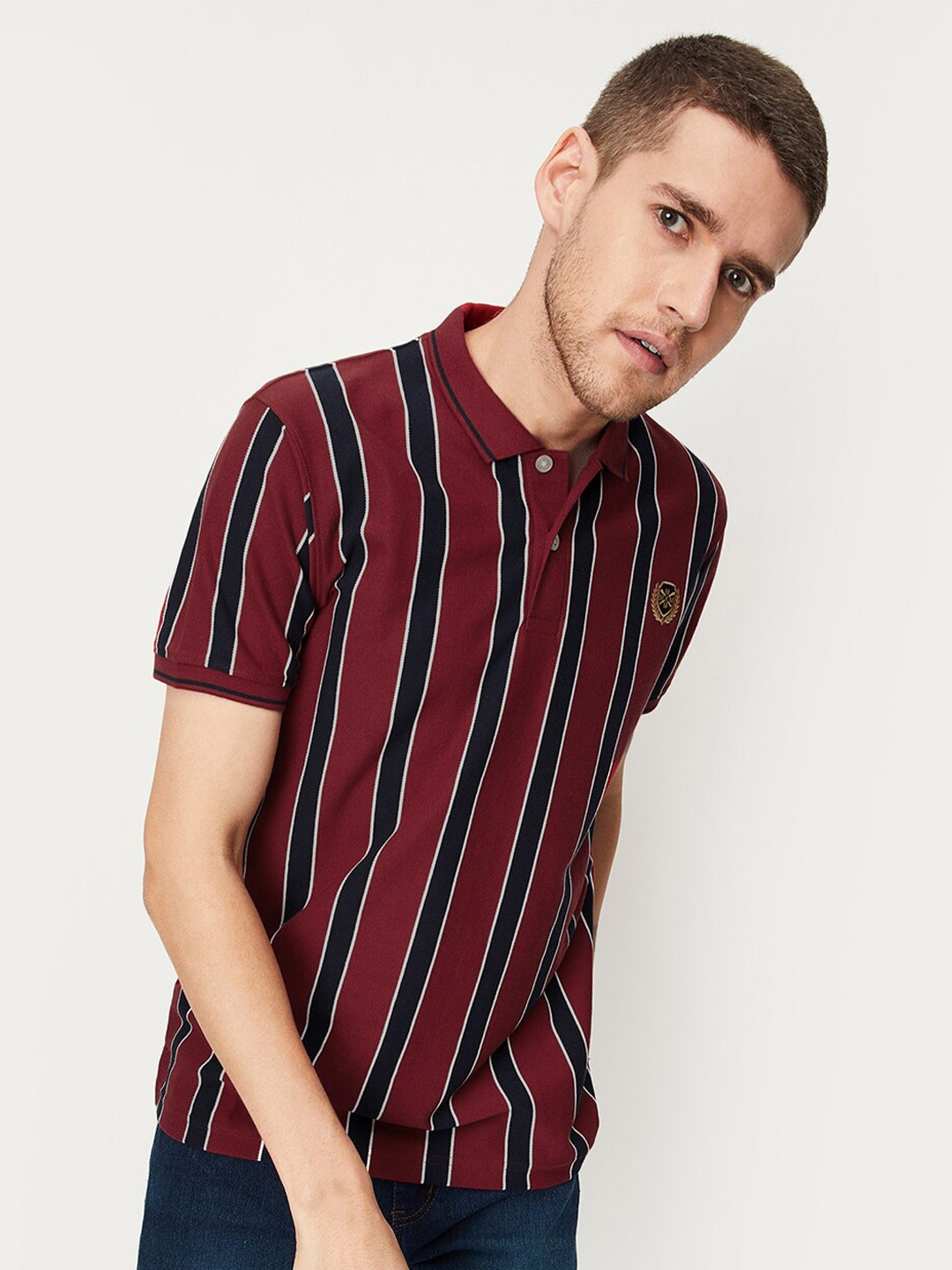 

max Striped Polo Collar Short Sleeves T-shirt, Maroon