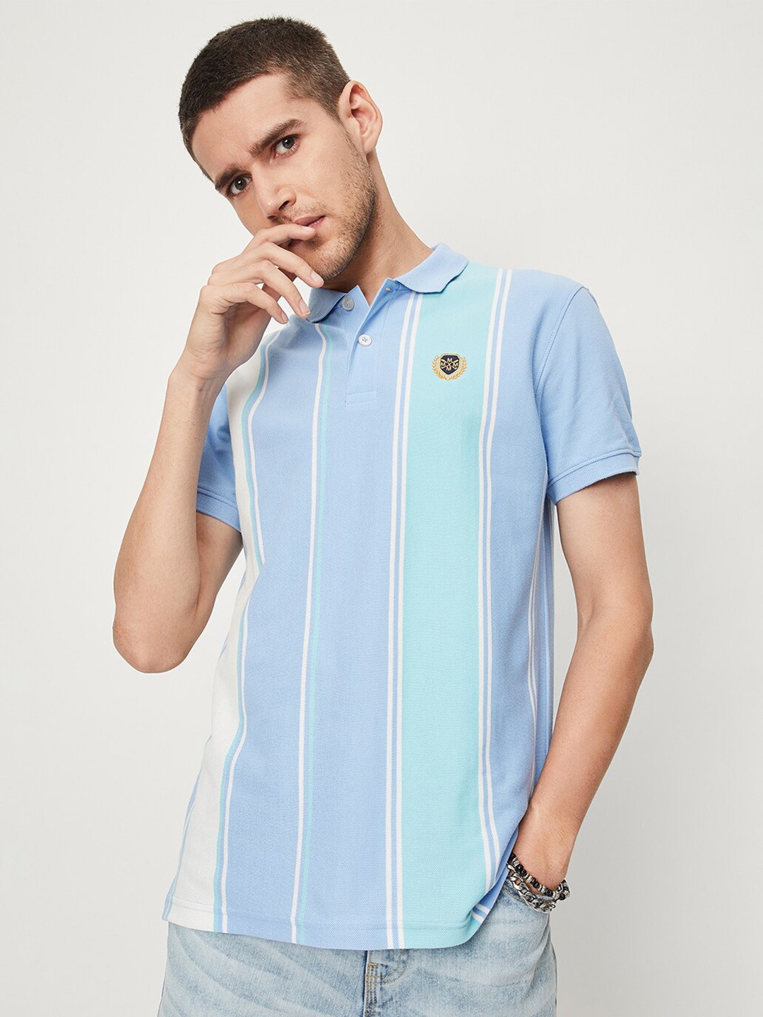 

max Striped Polo Collar Short Sleeves T-shirt, Blue