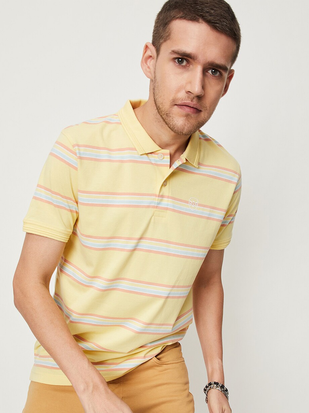 

max Striped Polo Collar Short Sleeves T-shirt, Yellow