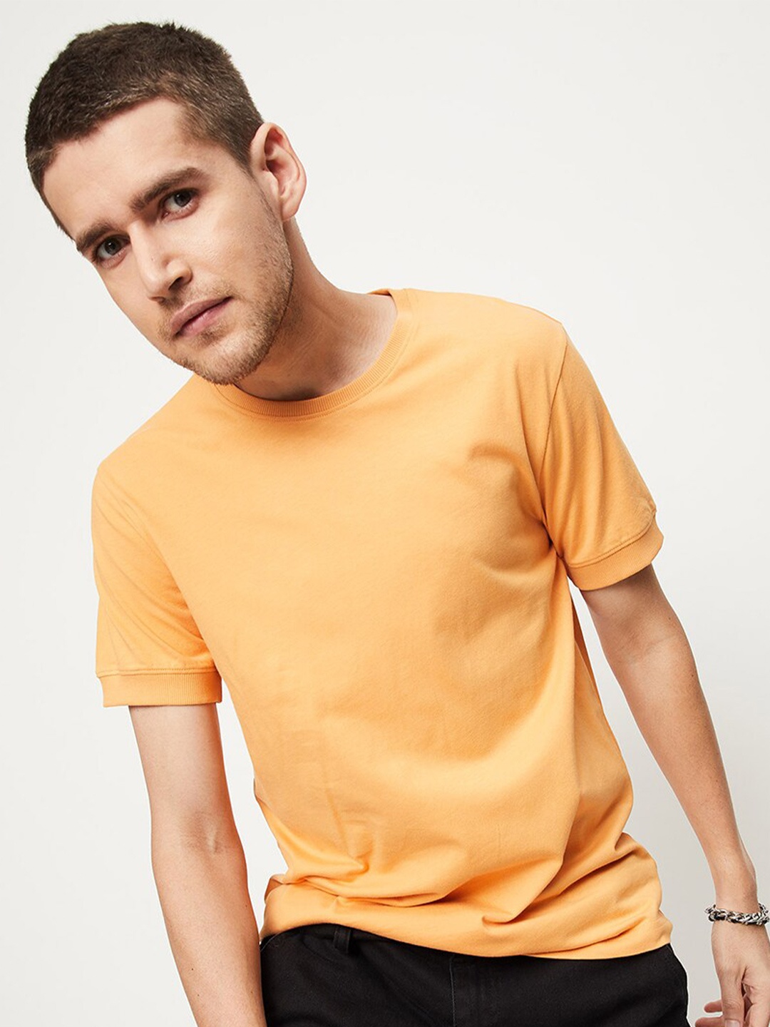 

max Round Neck Cotton T-shirt, Orange