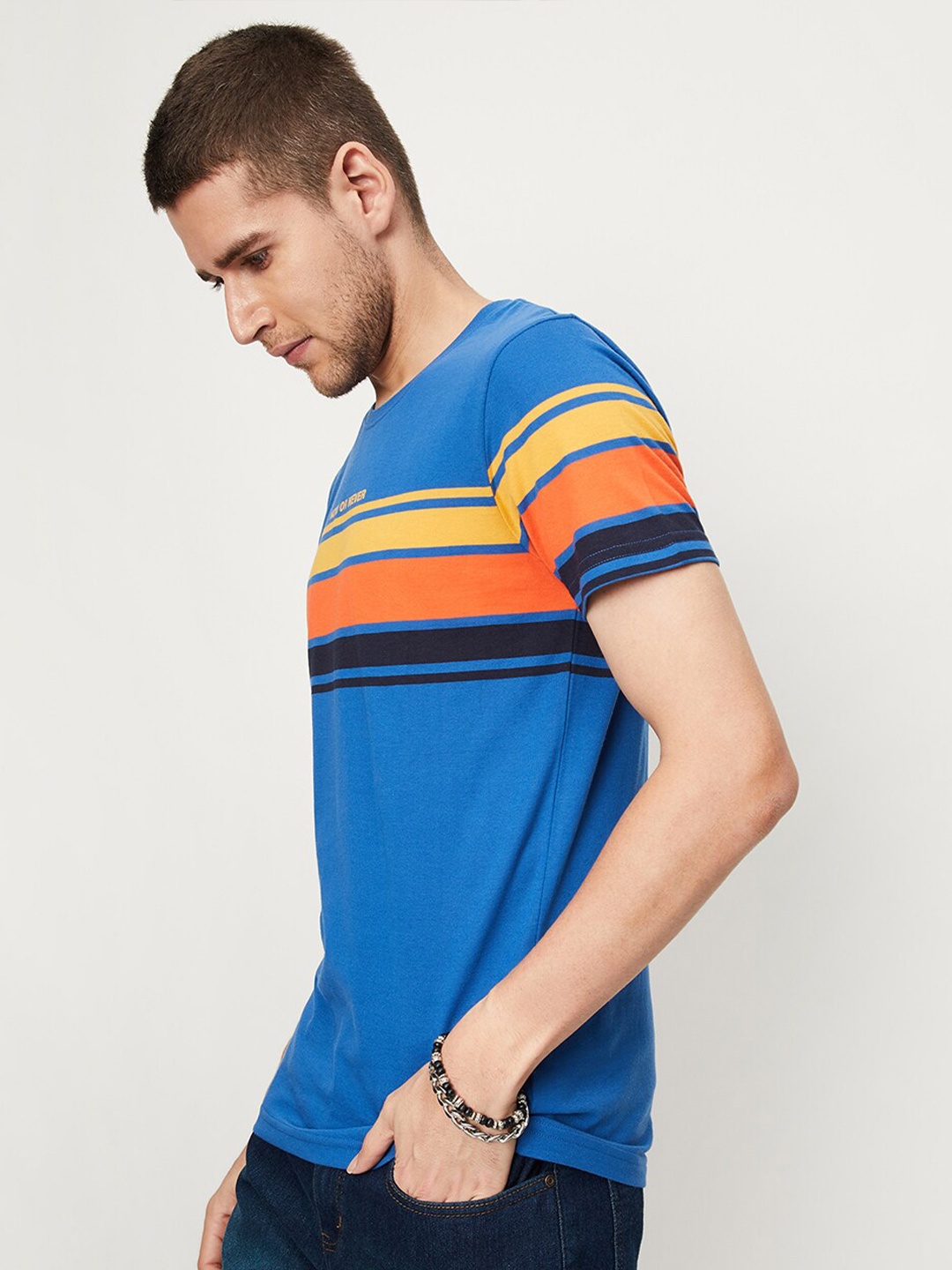 

max Striped Round Neck T-shirt, Blue