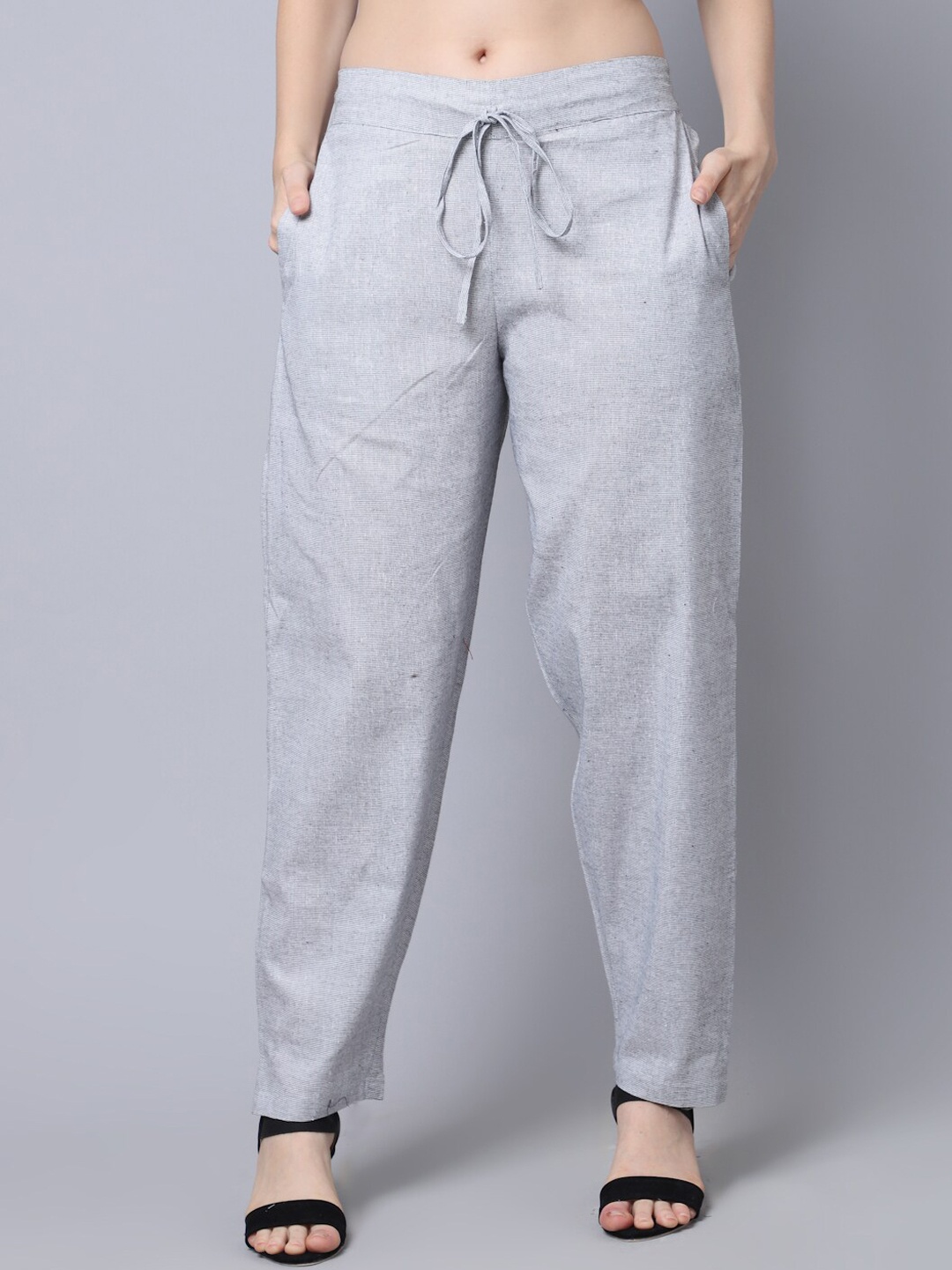 

Jinfo Women Mid Rise Plain Pure Cotton Trousers, Grey
