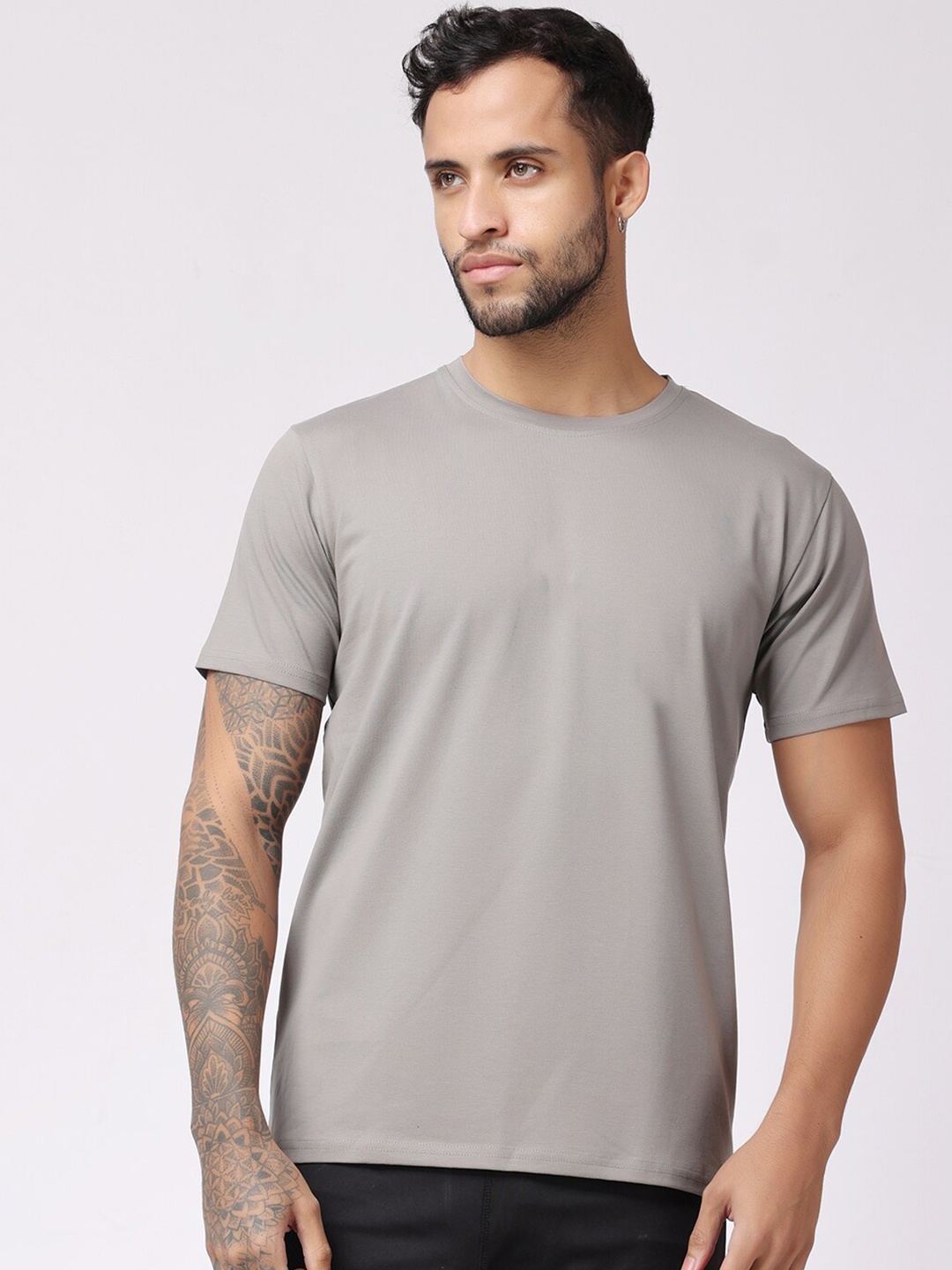 

The Label Bar Round Neck Short Sleeves Gym Sports T-shirt, Grey