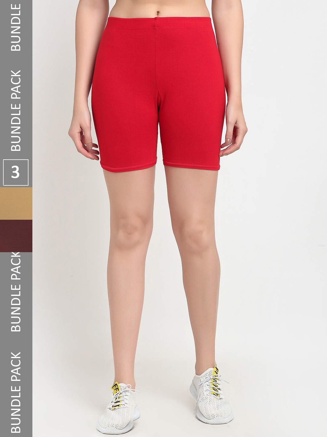 Jinfo Women Skinny Fit Sports Shorts, Red
