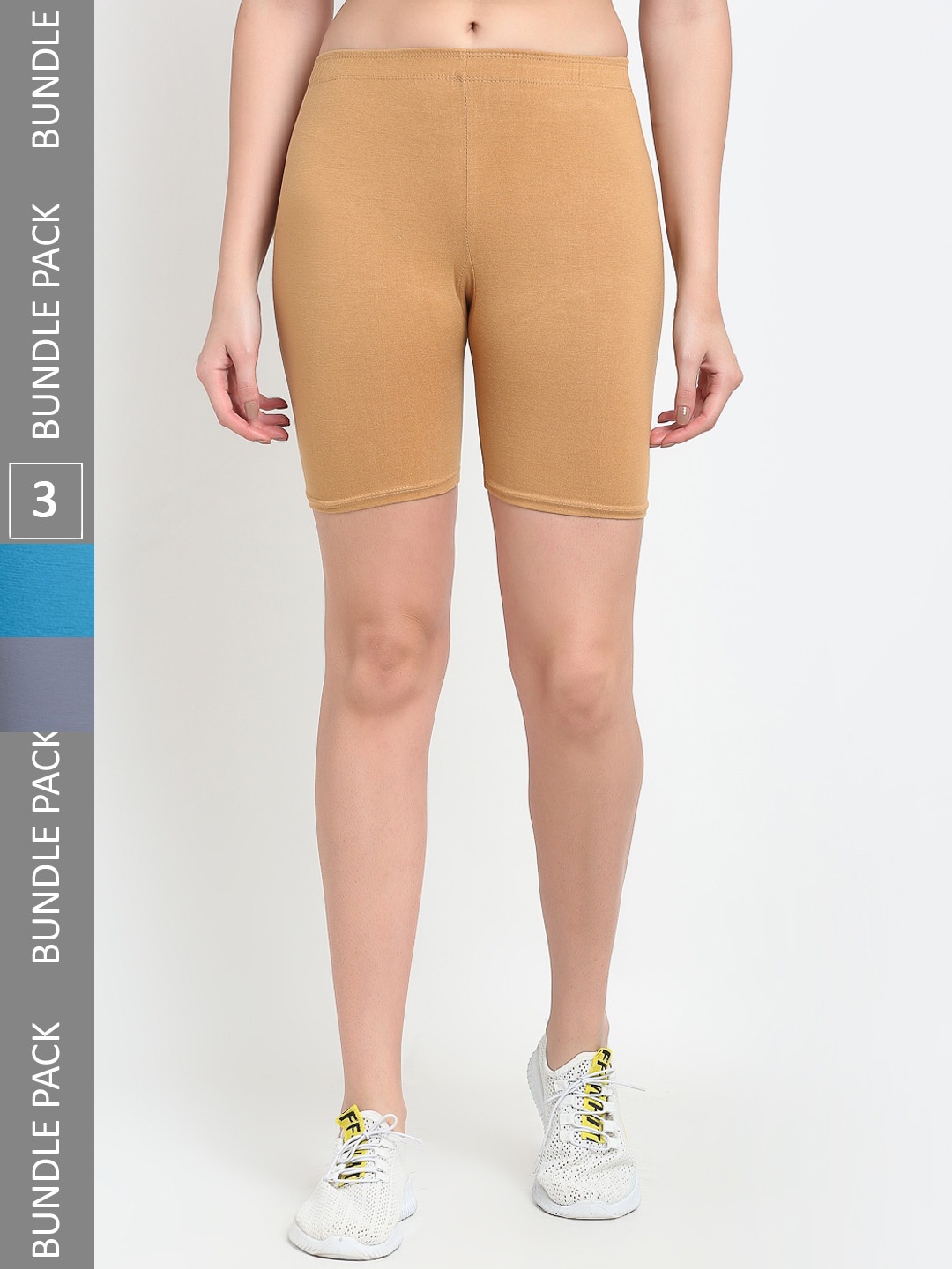 

Jinfo Women Pack Of 3 Skinny Fit Cycling Sports Shorts, Beige