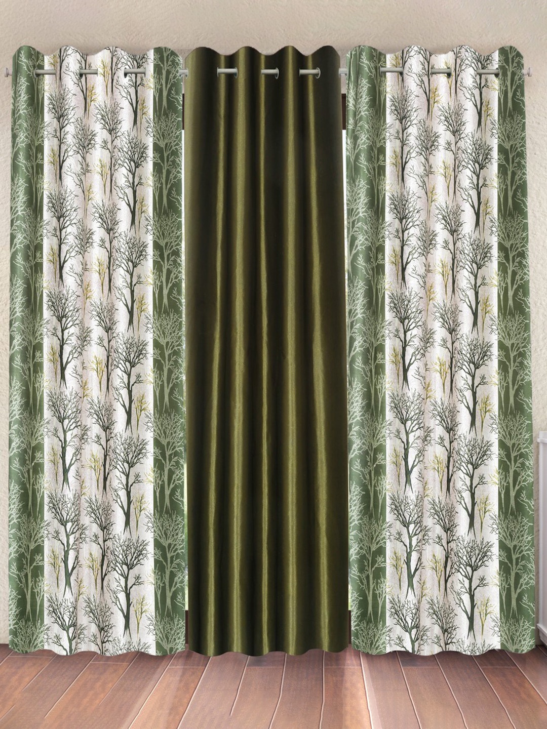 

Fashion String Green & White 3 Pieces Tree Printed Door Curtain