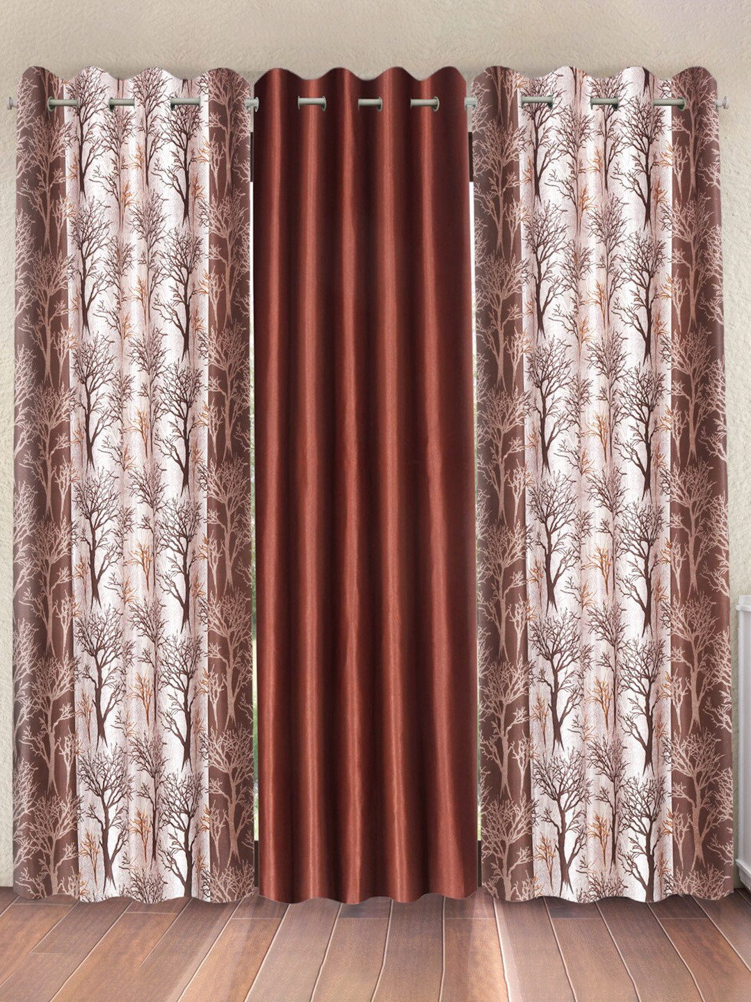 

Fashion String Brown & White 3 Pieces Tree Printed Window Curtain