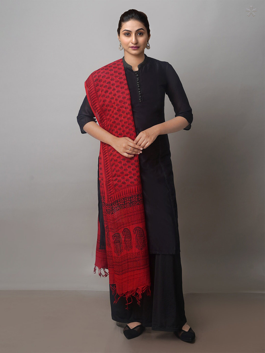 

Unnati Silks Ethnic Motifs Printed Pure Cotton Block Print Dupatta, Red