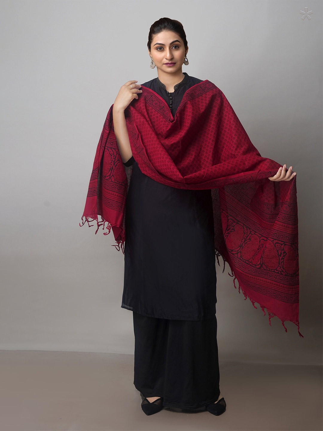 

Unnati Silks Ethnic Motifs Block Printed Pure Cotton Dupatta, Red
