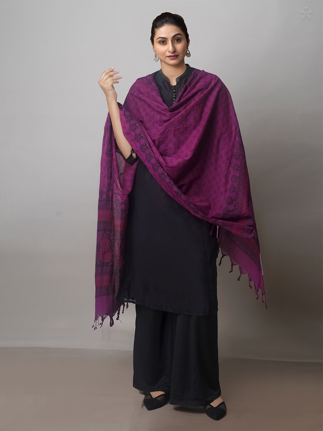 

Unnati Silks Ethnic Motifs Printed Pure Cotton Block Print Dupattaa, Purple