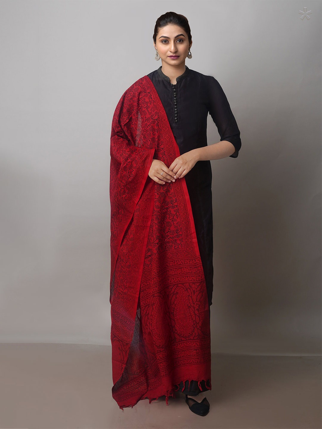 

Unnati Silks Ethnic Motifs Printed Pure Cotton Block Print Dupatta, Red