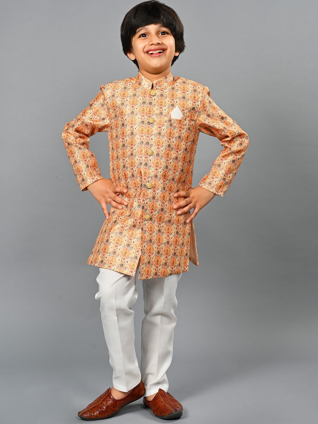 

ahhaaaa Boys Ethnic Printed Sherwani Set, Mustard