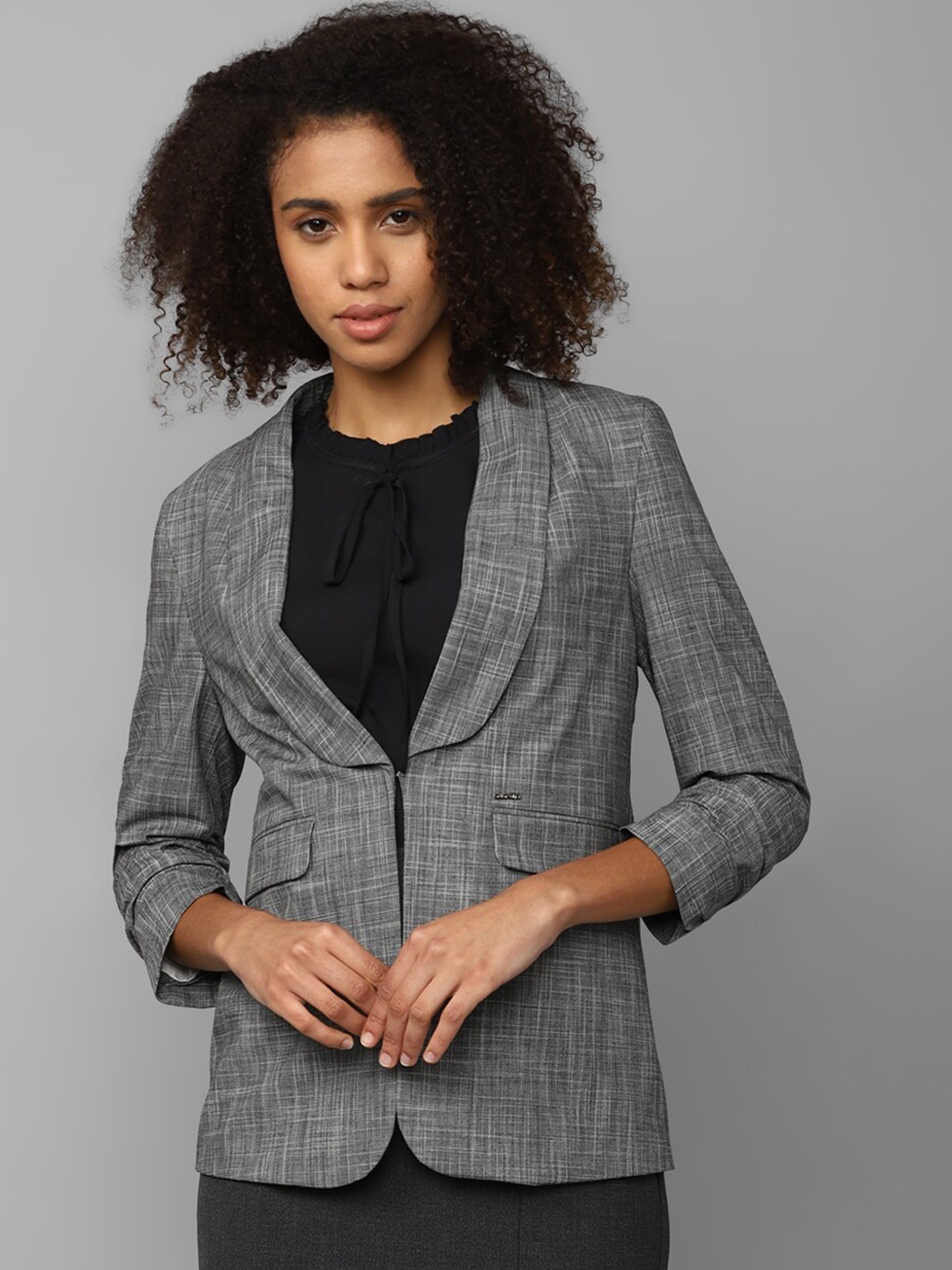 

Allen Solly Woman Self Design Single-Breasted Casual Blazer, Grey