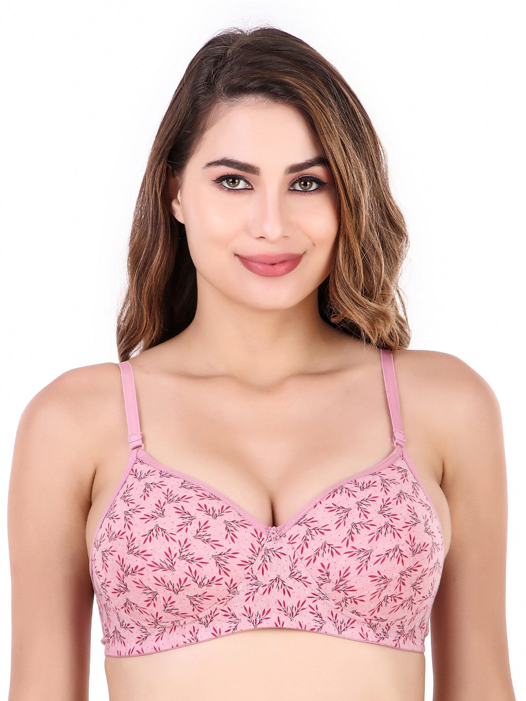 

Piylu Floral Printed Medium Coverage Lightly Padded All Day Comfort Push-Up Bra, Pink
