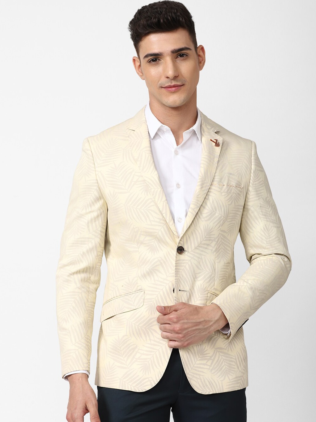 

SIMON CARTER LONDON Printed Slim-Fit Single Breasted Linen Blazer, Cream