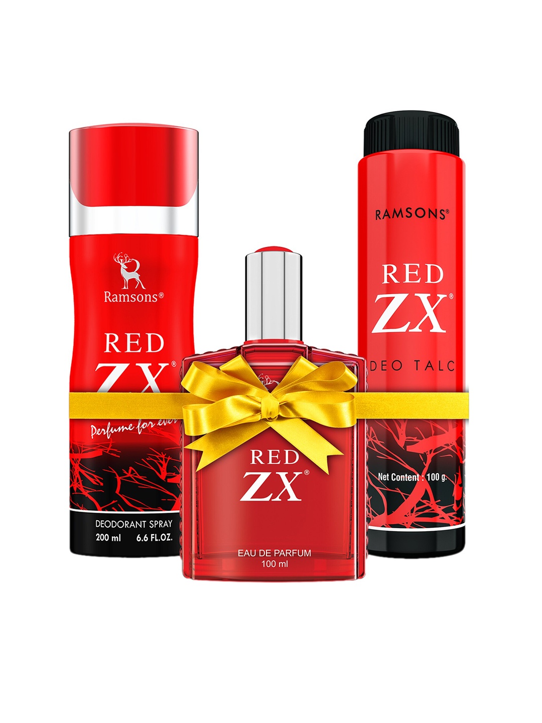 

Ramsons Set of Red ZX Deodorant 200 ml + Eau De Parfum 100 ml + Deo Talc 100 g