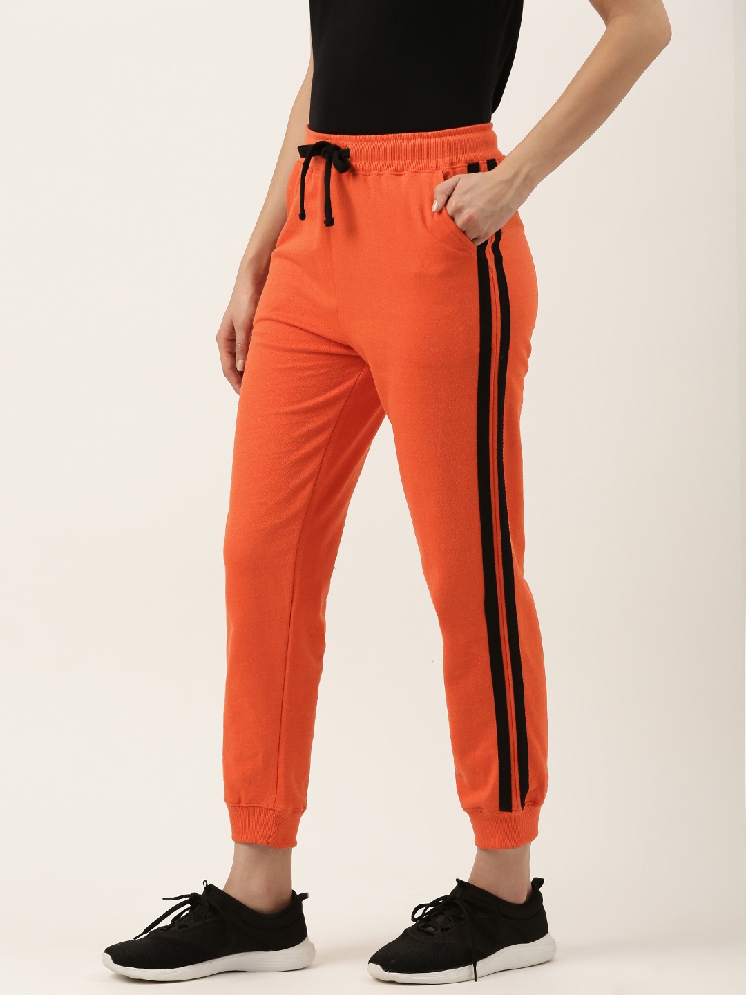 

ARISE Women Side Striped Terry Joggers, Orange