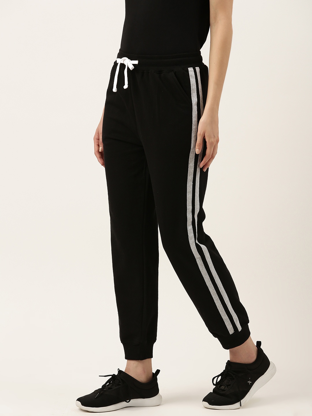 

ARISE Women Side Striped Terry Joggers, Black