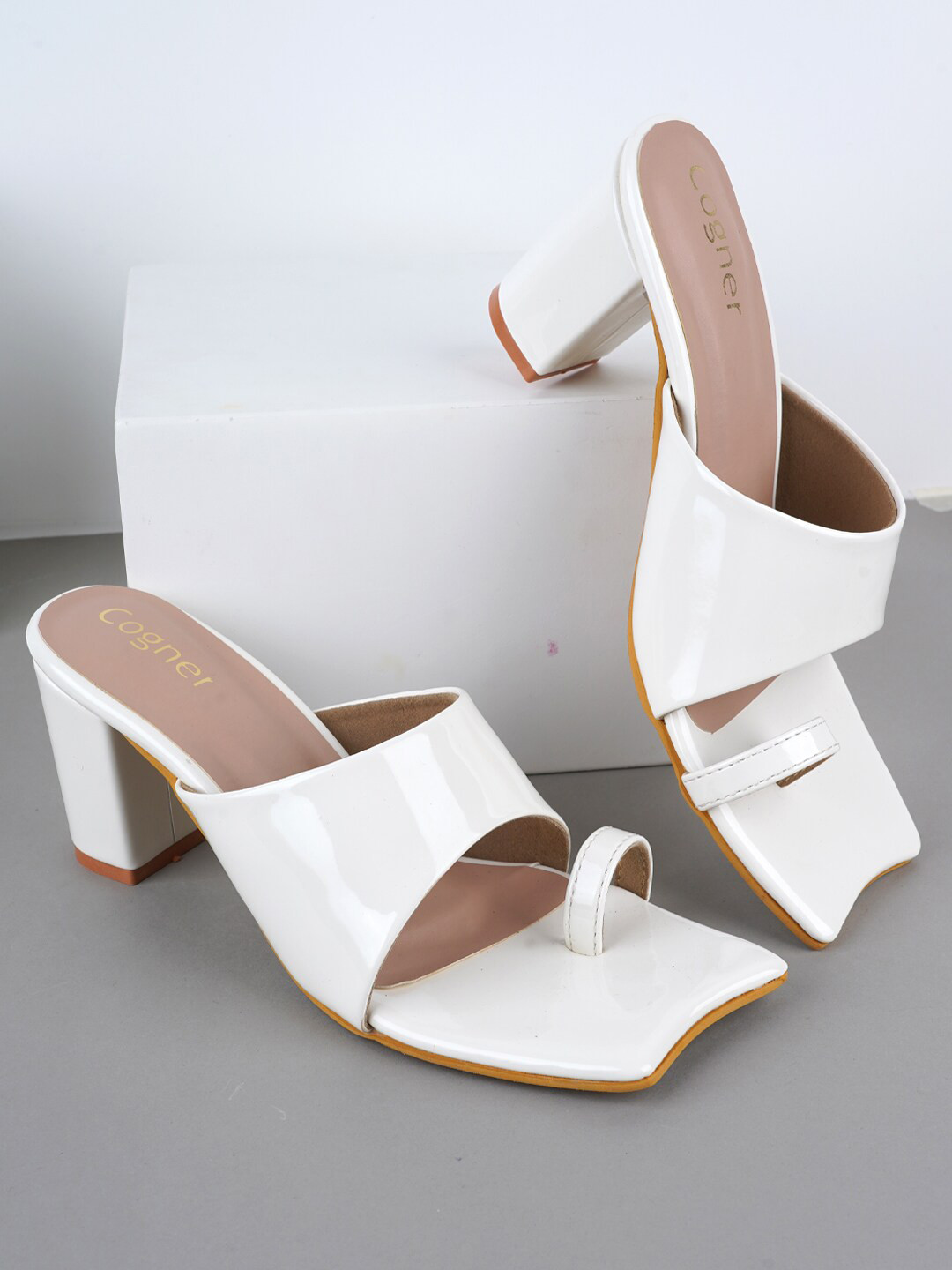 

Cogner One Toe Block Heels, White