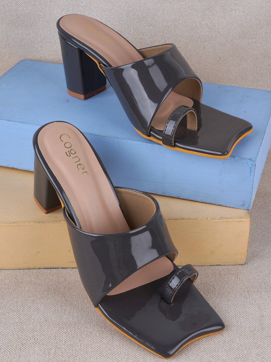 

Cogner One-Toe Block Heels, Black