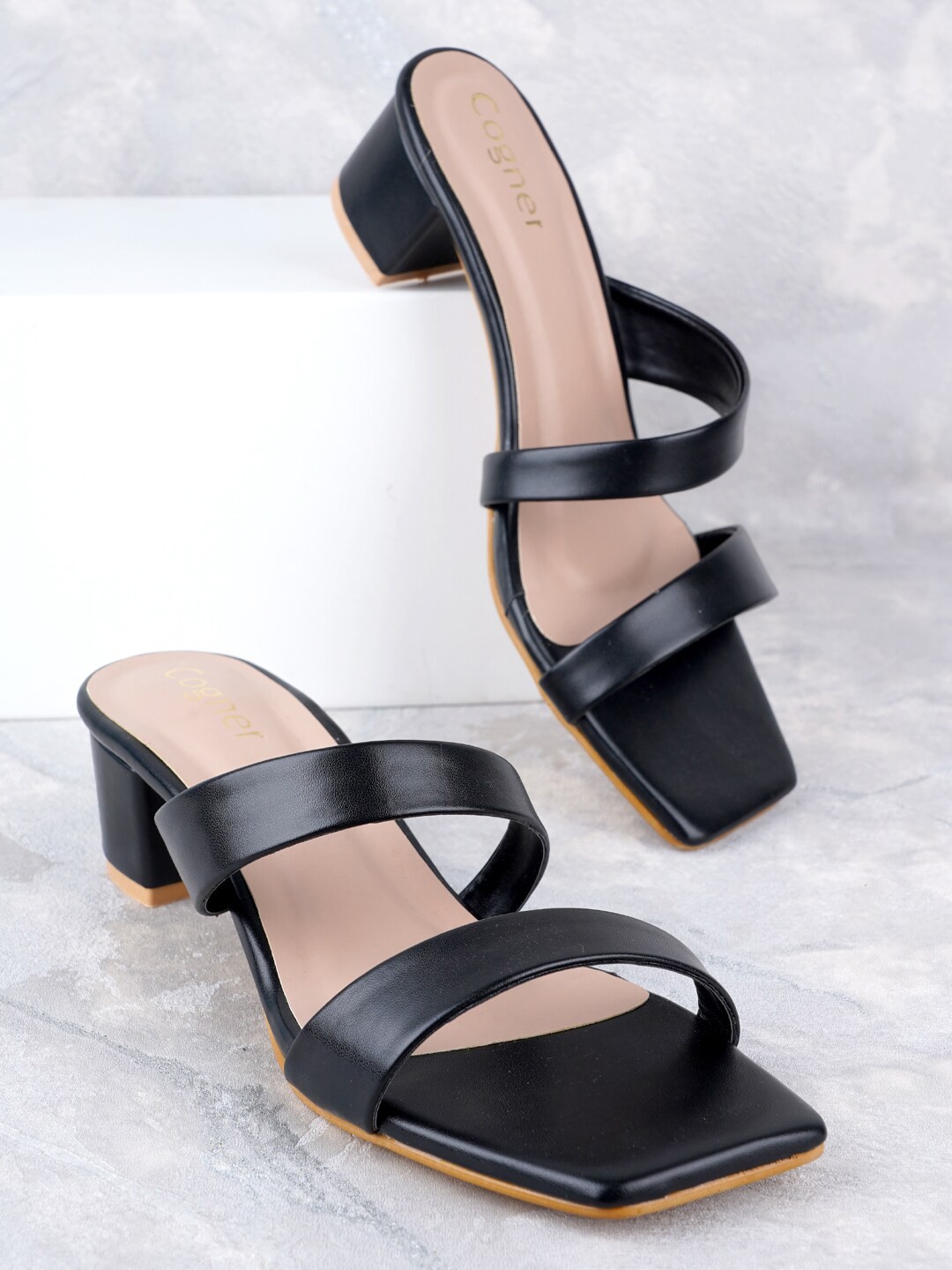 

Cogner Double Strap Block Heels, Black