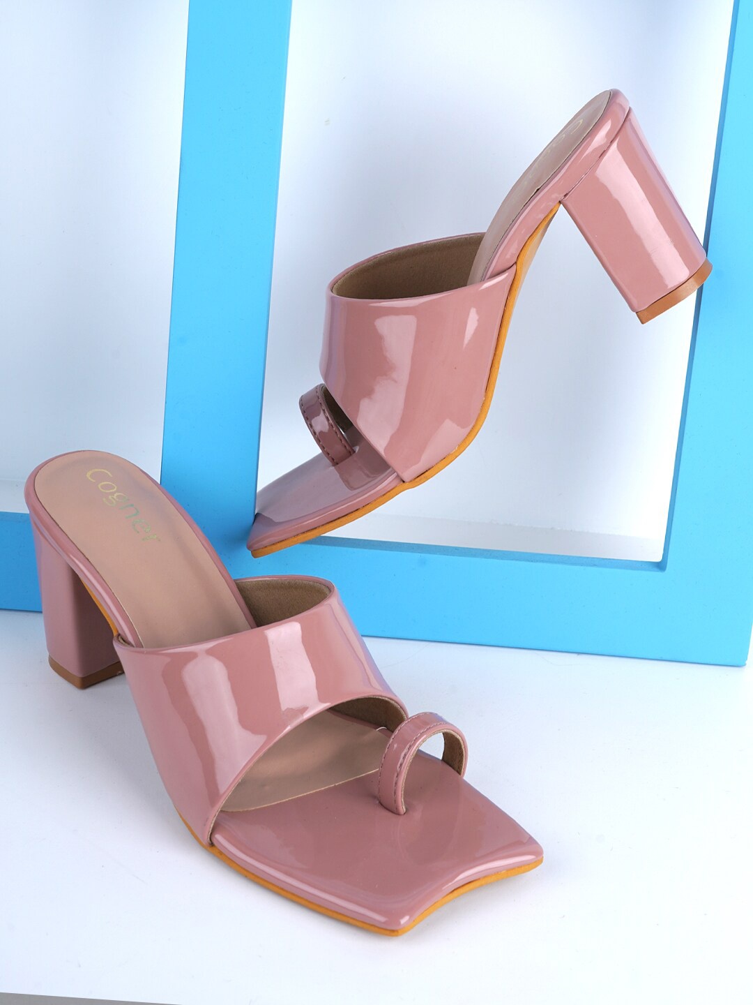 

Cogner One-Toe Block Heels, Nude
