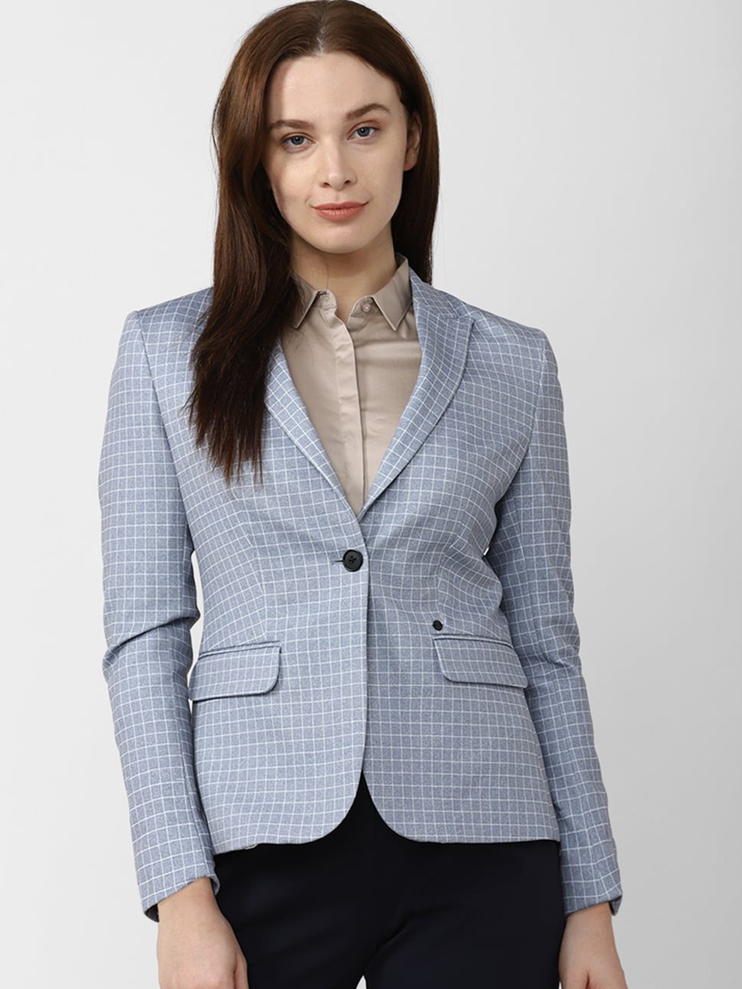 

Van Heusen Woman Checked Single Breasted Blazer, Blue