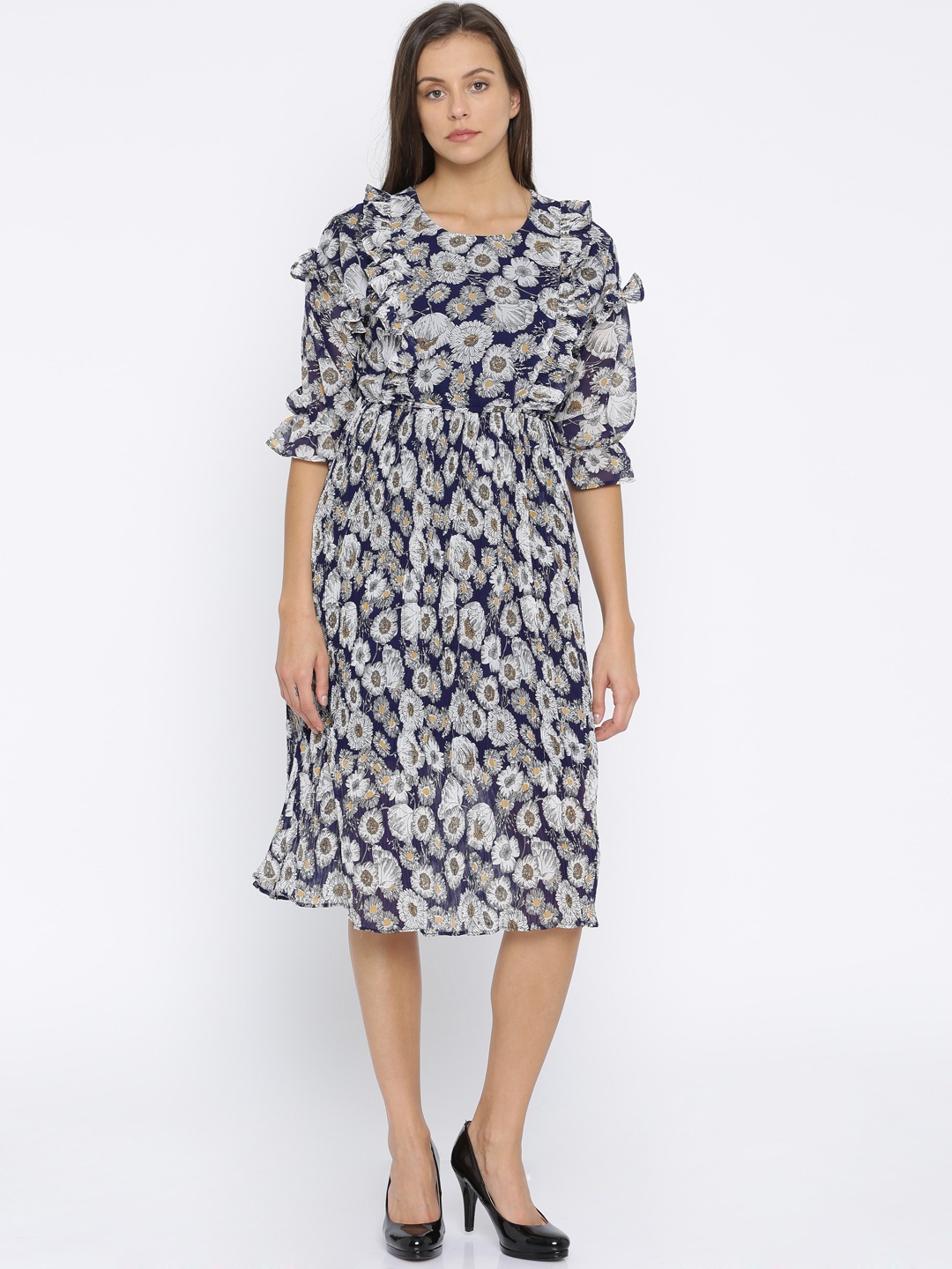 

Lee Cooper Women Navy Printed Fit and Flare Dress, Navy blue